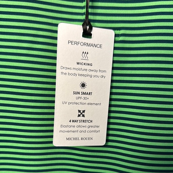 NWT Mens Green Striped Performance Polo Relaxed Fit - Picture 7 of 7